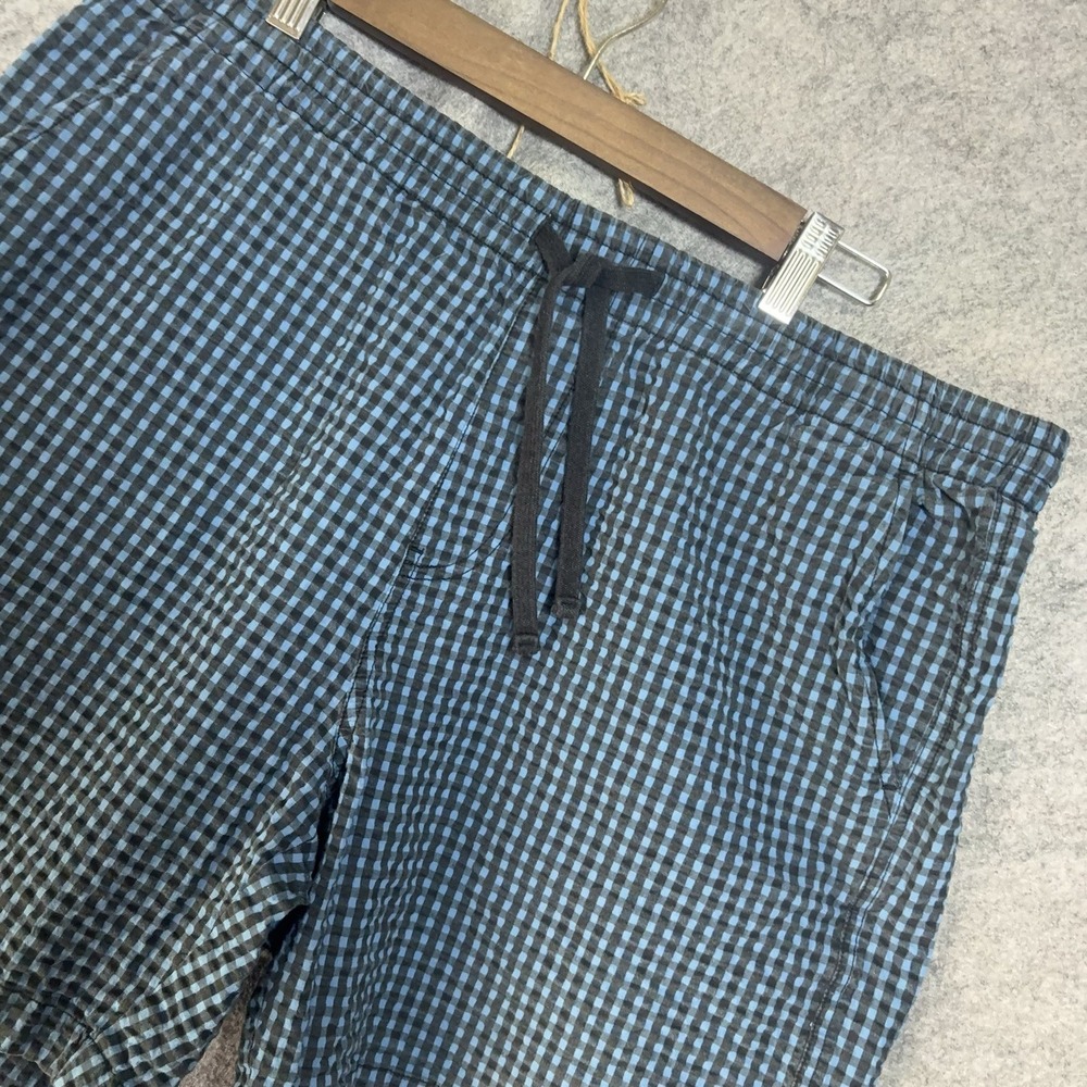 Todd Snyder Seersucker Shorts Men XL Blue Check Pockets Stretch Lounge 7" Inseam